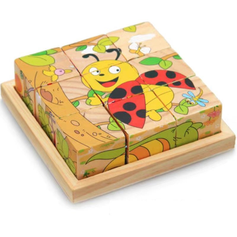 Six-Sided Painting 3D Three-Dimensional Building Blocks Puzzle Children 3 Years Old 6 Beneficial Intelligence Enlightenment Early Education Hexahedron 16 Pieces Assembled To Play - Image 1